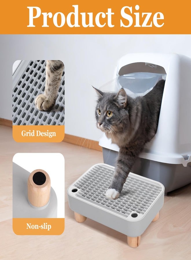 Jaarssho Litter Box Step with Wooden Base, Elevated Cat Ramp for Small & Elderly Pets, Easy-to-Clean Cat Tray Accessory, Non-Slip Grey Litter Box Ramp (11.81"×7.87"×3.62") - Image 3